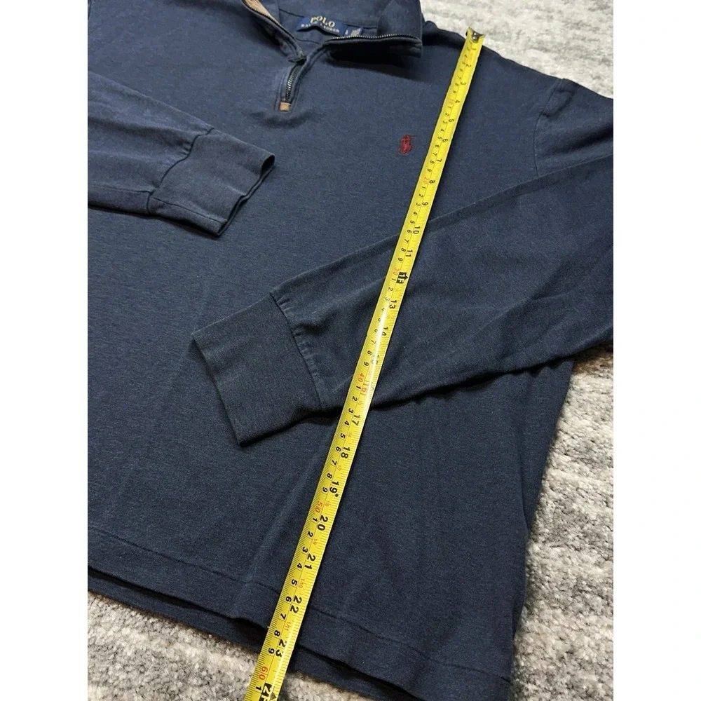 Polo Ralph Lauren Mens Sweater Size Medium Large Navy‎ Suede 1/4 Zip Tennis Pony